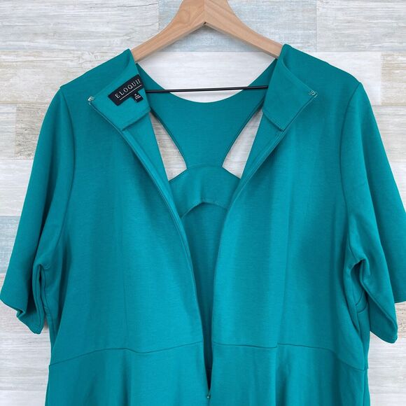 Eloquii Cut Out Peplum Blouse Green Stretch Ponte Knit Womens Plus Size 18 - Picture 5 of 10